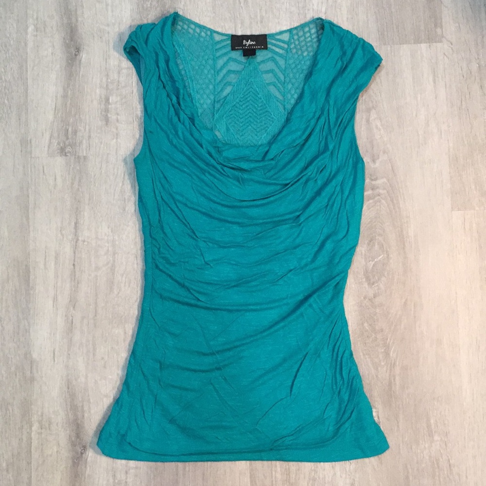 Byline Byer California Sleeveless Drape Neck Top Lace Crochet Detail Small